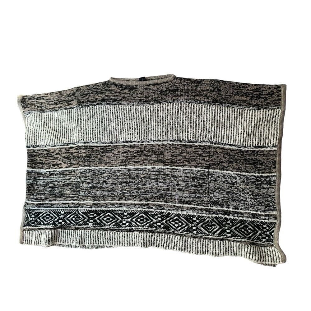 NWT Gap Tribal Stripe Print Wool Blend Pullover Sweater Poncho Cream Brown OS - Picture 3 of 10